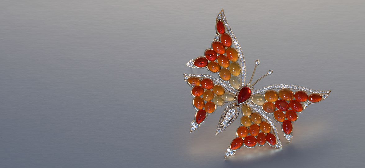 Fire opal butterfly brooch 