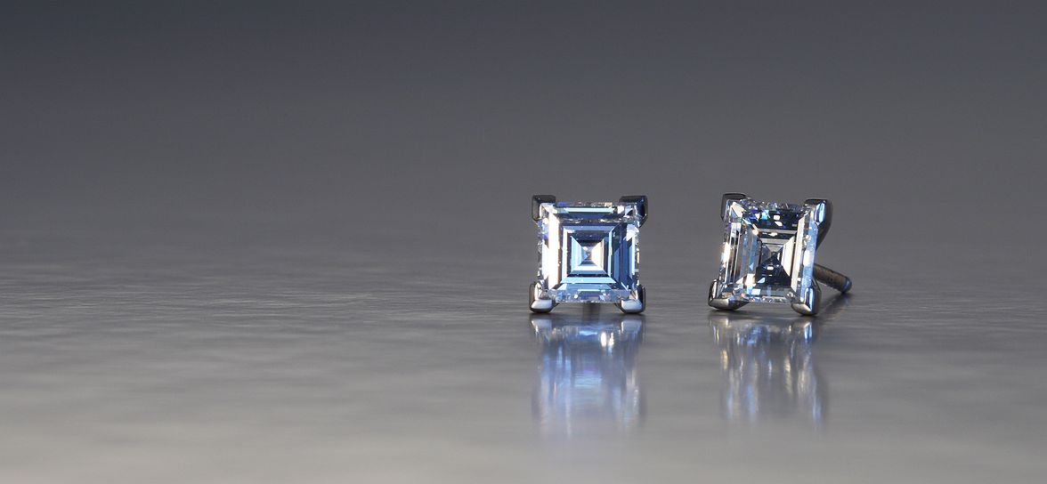Diamond square platinum ear studs