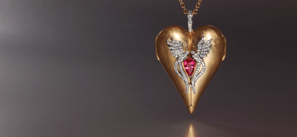 Spinel Lovebird heart locket