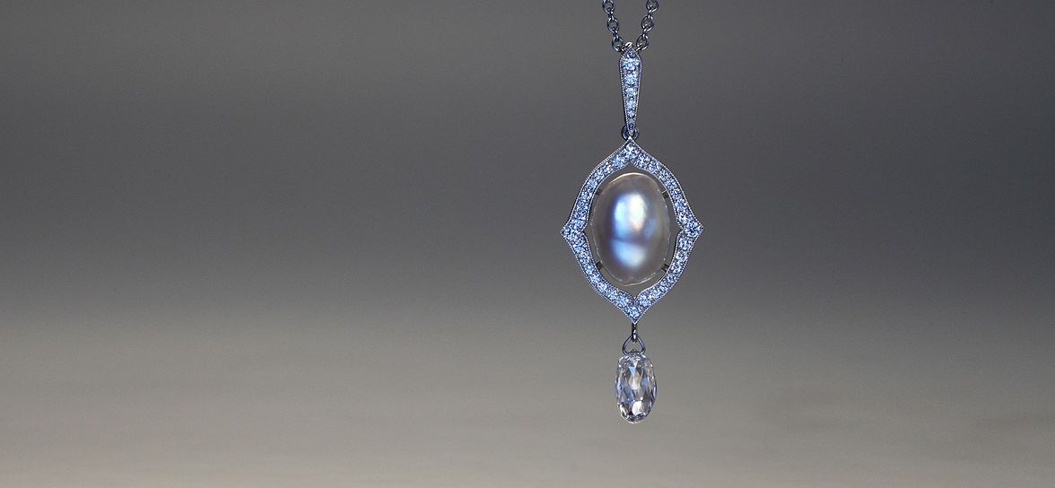 natural pearl diamond briolette pendant 