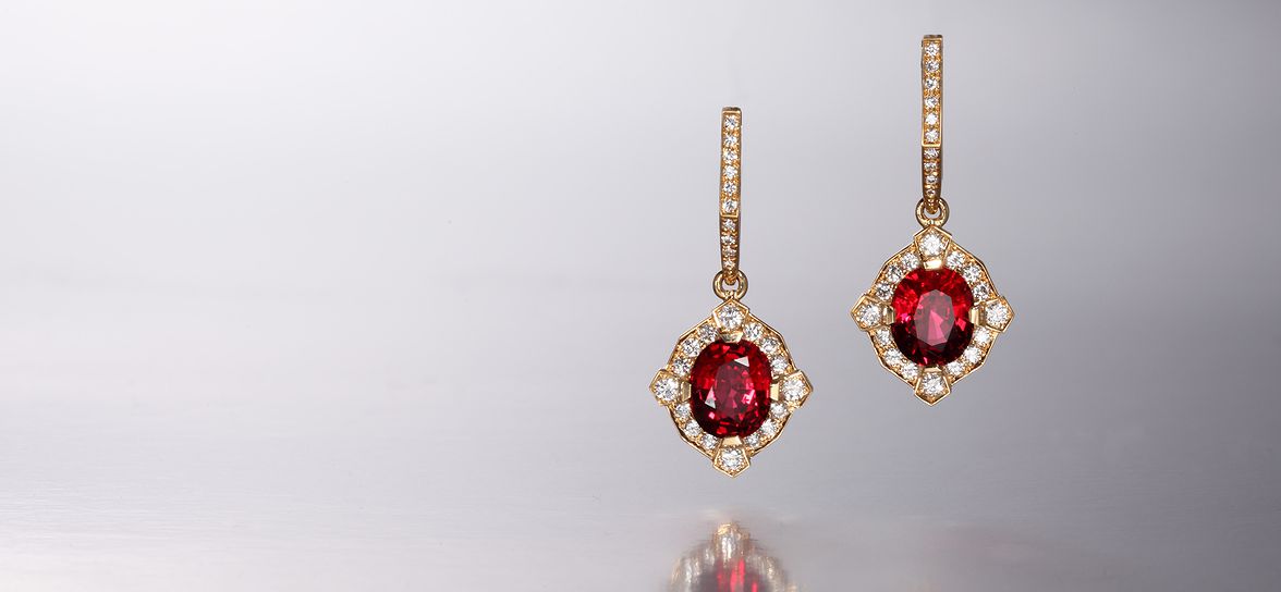 Red spinel diamond earrings 