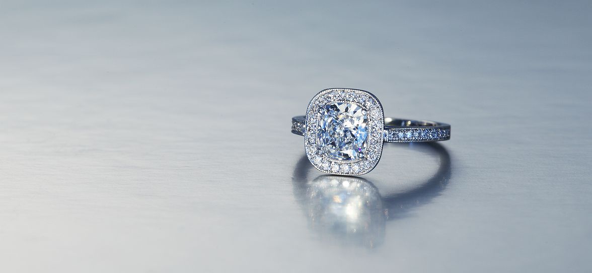 Diamond cushion 1.20ct platinum ring 