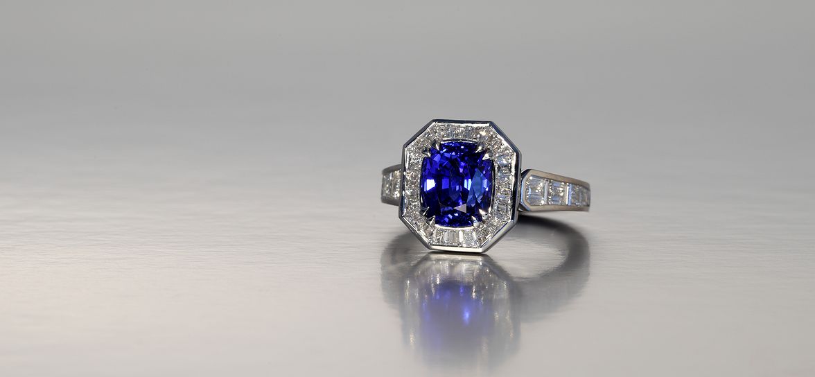 Burma Sapphire and Diamonds in Platinum 